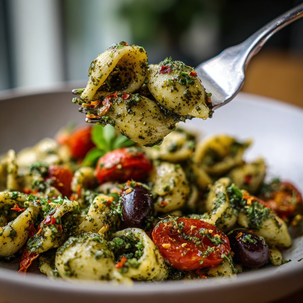 Mediterraner Nudelsalat Mit Pesto