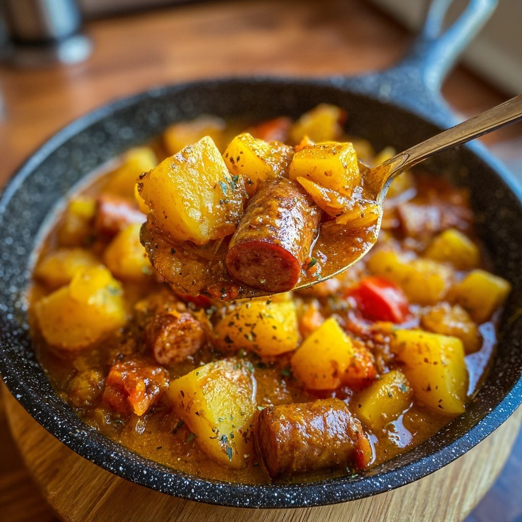 Kartoffelgulasch mit Würstchen
