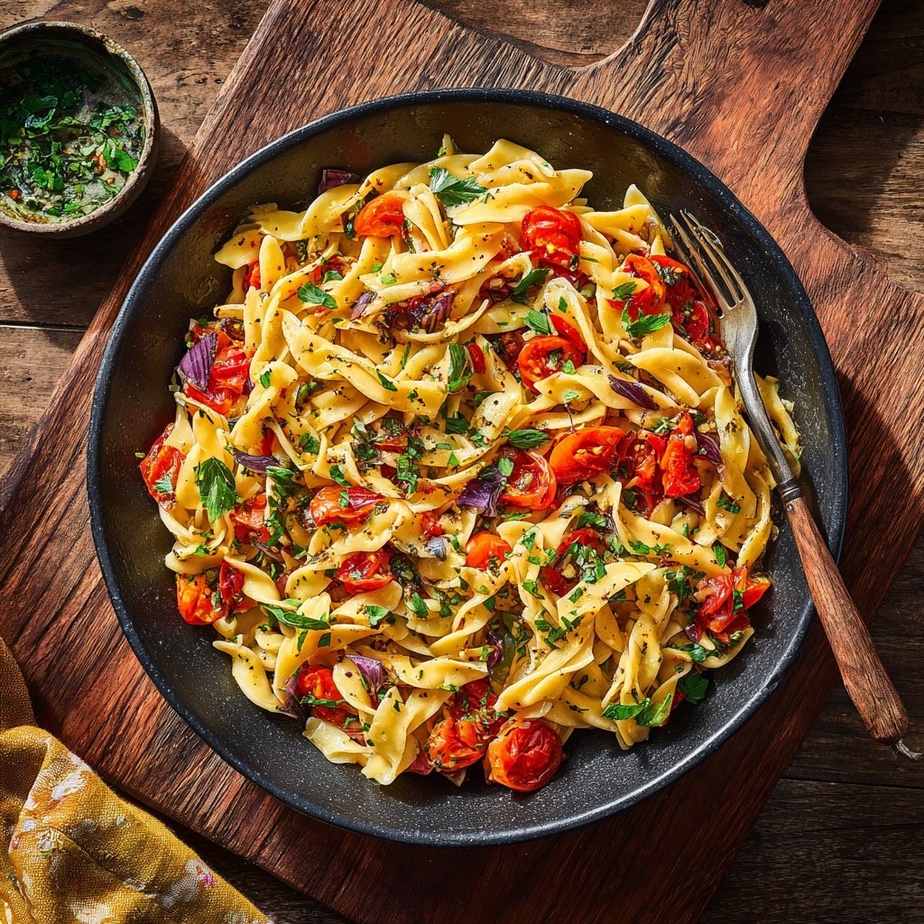 Mediterraner Nudelsalat Mit Tomatenfilet